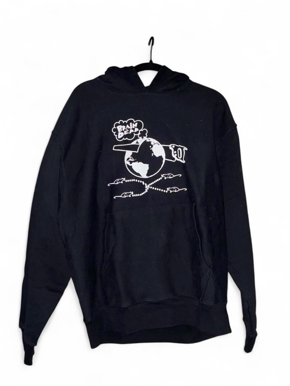 Brain Dead Black Pullover Hoodie with White Globe Graphic